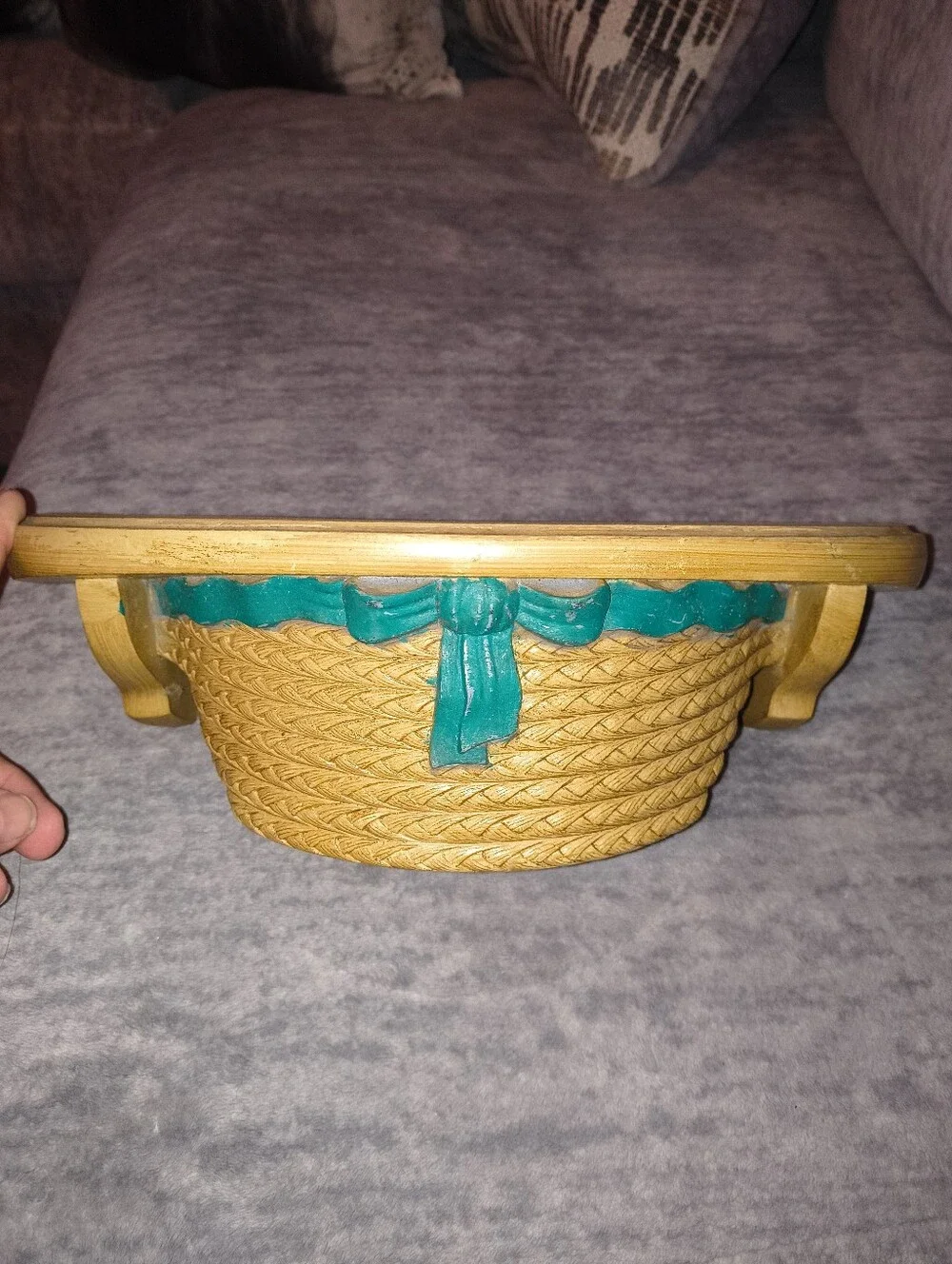 Decorative Wall Basket Shelf with Teal Bow Accent